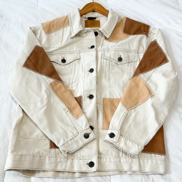 NWOT BDG Urban Outfitters Patchwork Denim Jacket Size M Cotton Neutral Tones - Picture 2 of 8
